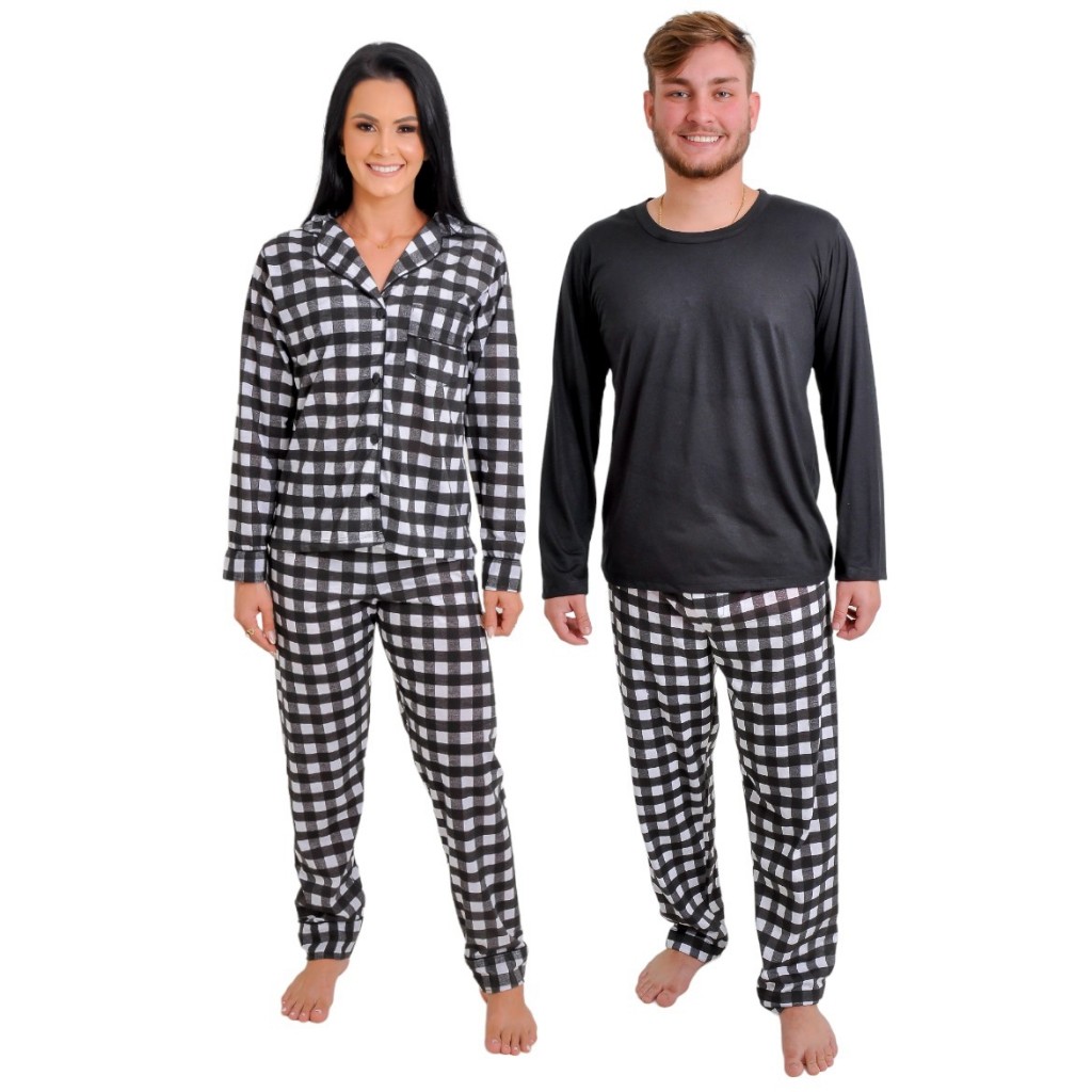 Kit 2 Pijamas Casal Combinando Namorados Inverno Americano