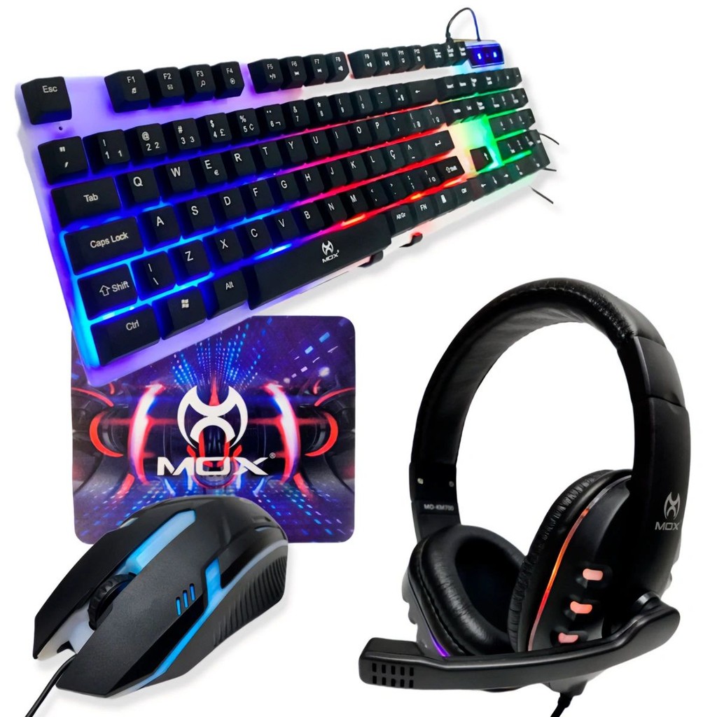 Kit Gamer 4 em 1 Teclado Mouse Fone Mousepad Mox MO-KM600 Azul | Shopee ...
