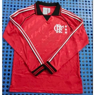 Flamengo 2024-2025 Camisa De Futebol Vermelho Retro Versão De Manga Longa