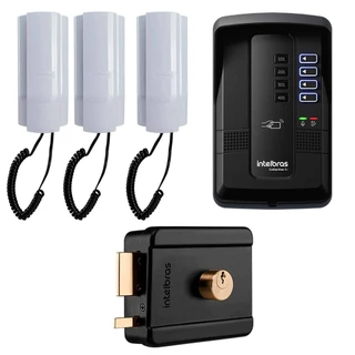 Porteiro Eletrônico Coletivo 4 Pontos Intelbras Collective 4i 3 Interfones TDMI 300 Fechadura Elétrica FX 500 Intelbras