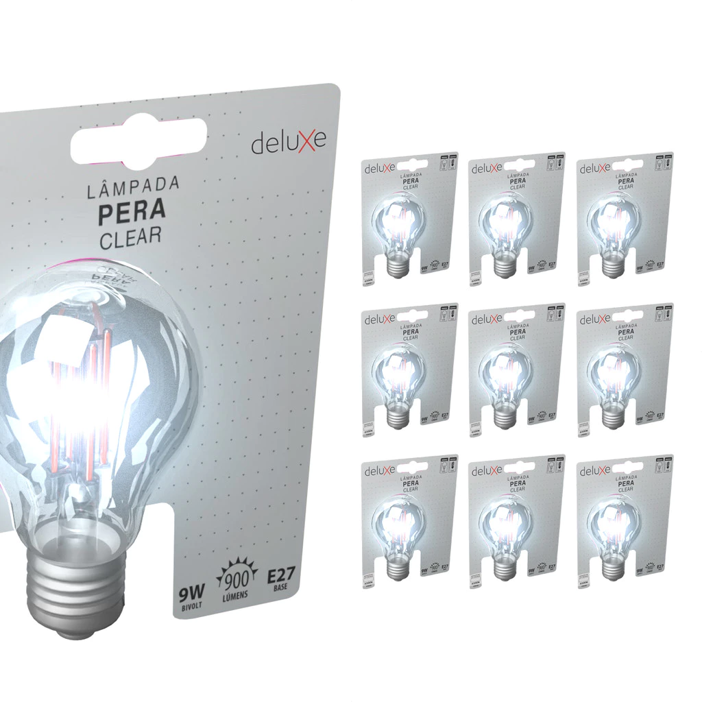 Kit 10 Lampada Led Pera Filamento Clear 9W 6500K E27 Deluxe