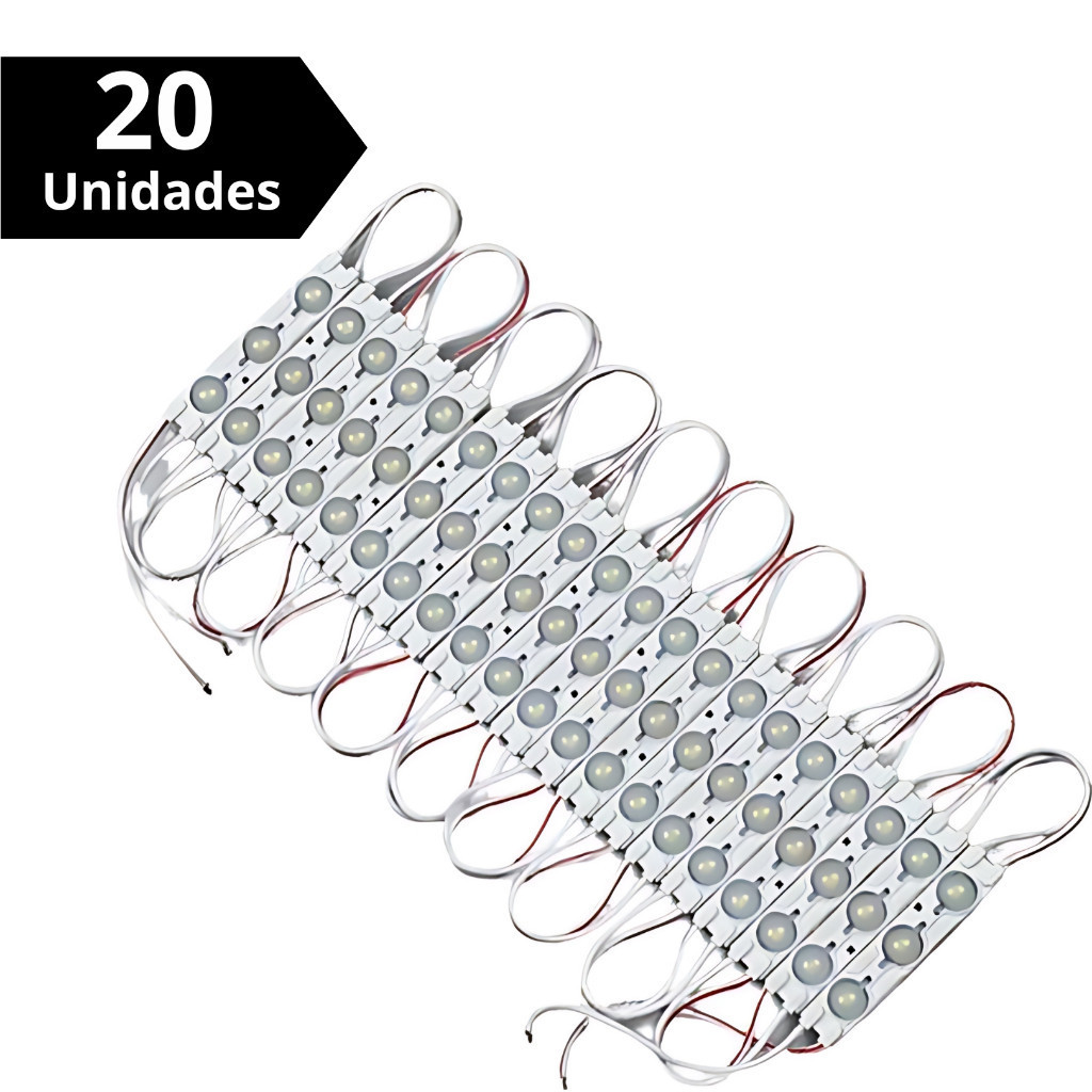 20 Módulo Injetado 12v Ip67 3 Led Branco Frio 7025 6500k Lente 160 ...