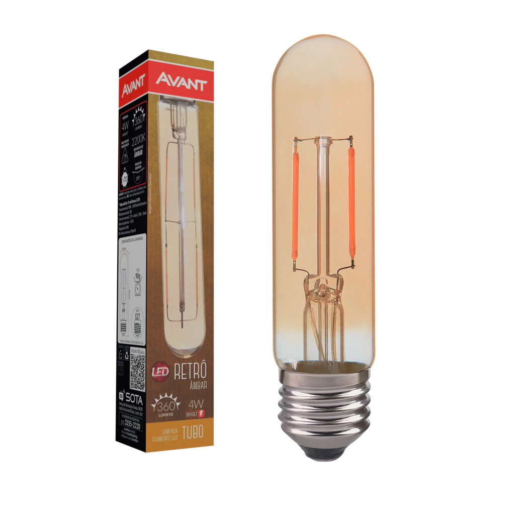 Lampada Led Tubular Retro 4w 2200k Branco Quente E27 110v/220v Ip20 Cod: 180050273 Avant