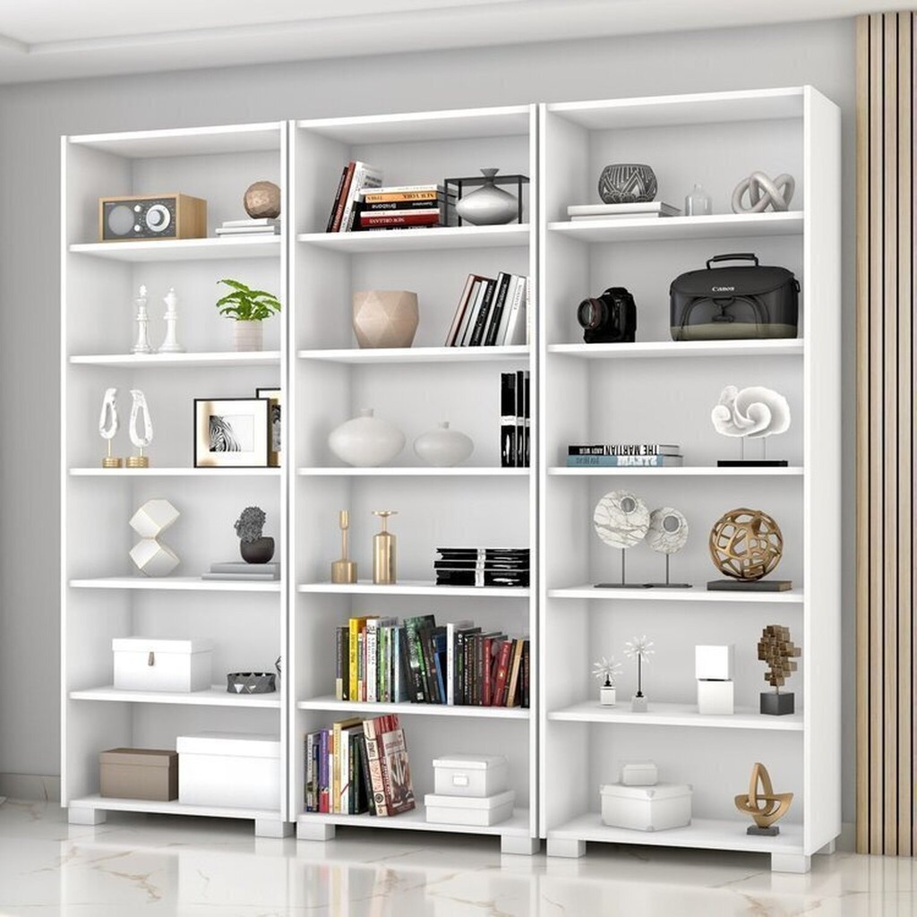 Kit 3 Estantes para Livros 5 Prateleiras 188cmx181,5cm Office Branco TX
