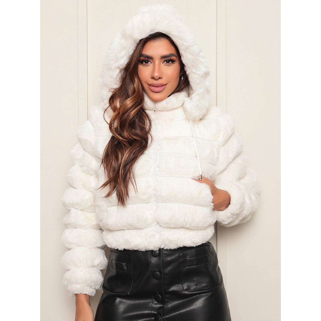 Blusa Puffer Pelúciada Feminina Felpudo Teddy Capuz Forrado Quentinha ...