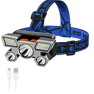 Lanterna de Cabeça 5 Led Luz Forte À Prova D 'Água USB Recarregável 4 Modos