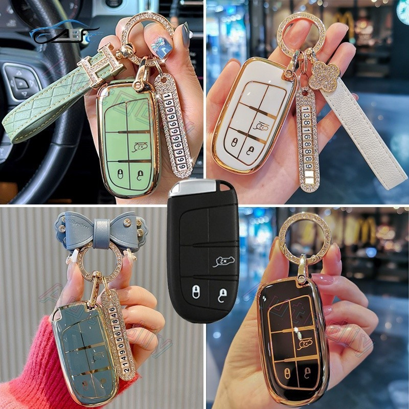 Ontto Custodia Portachiavi Auto In TPU Morbido, Adatta Per Chrysler 300C, Jeep Renegade, Compass, Grand Cherokee, Dodge, Fiat 500X, Colore Blu - 3