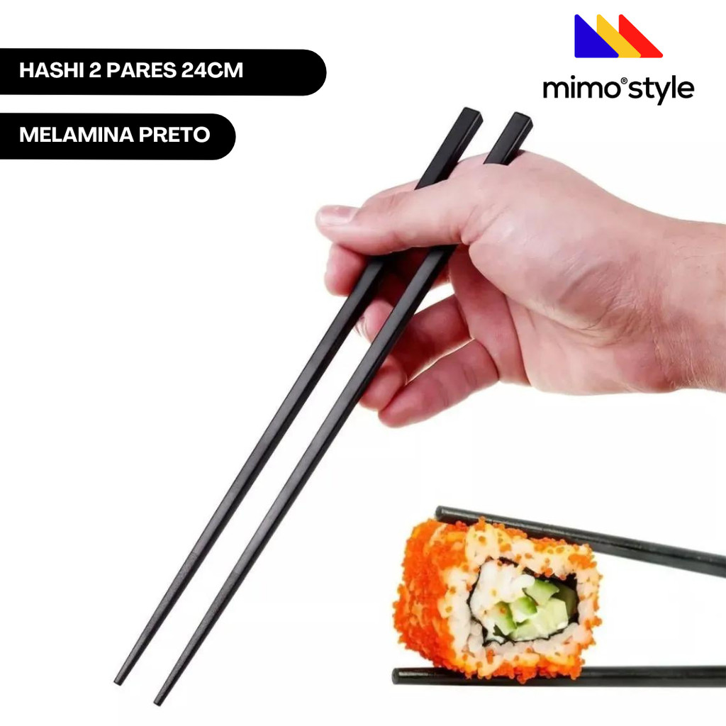 Hashi 2 pares 24cm Melanima para Alimentos Preto Mimo | Shopee Brasil