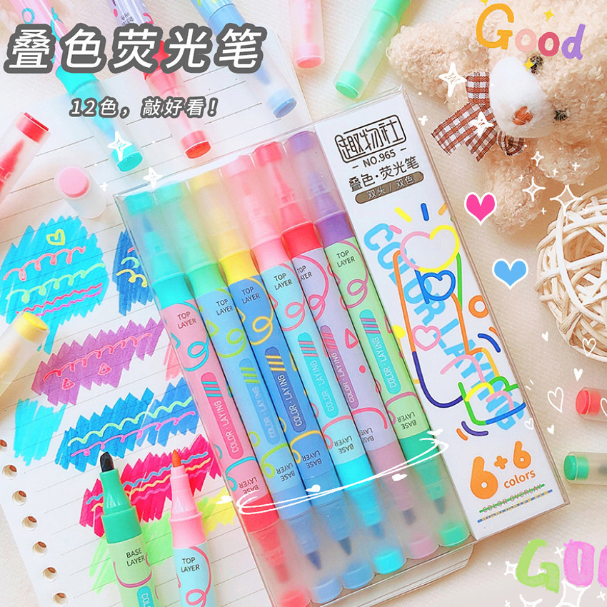 Marca Texto 6pcs Artigos De Papelaria Escolares Dupla Ponta Magic Color ...
