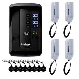 Kit Porteiro Eletrônico Coletivo Collective 4i Intelbras 4 Ramais Interfone Interno 4 U Cartão de Proximidade 8 Unidades