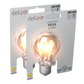 Kit 2 Lampada Led Pera Filamento Clear 15W 2700k E27 Deluxe