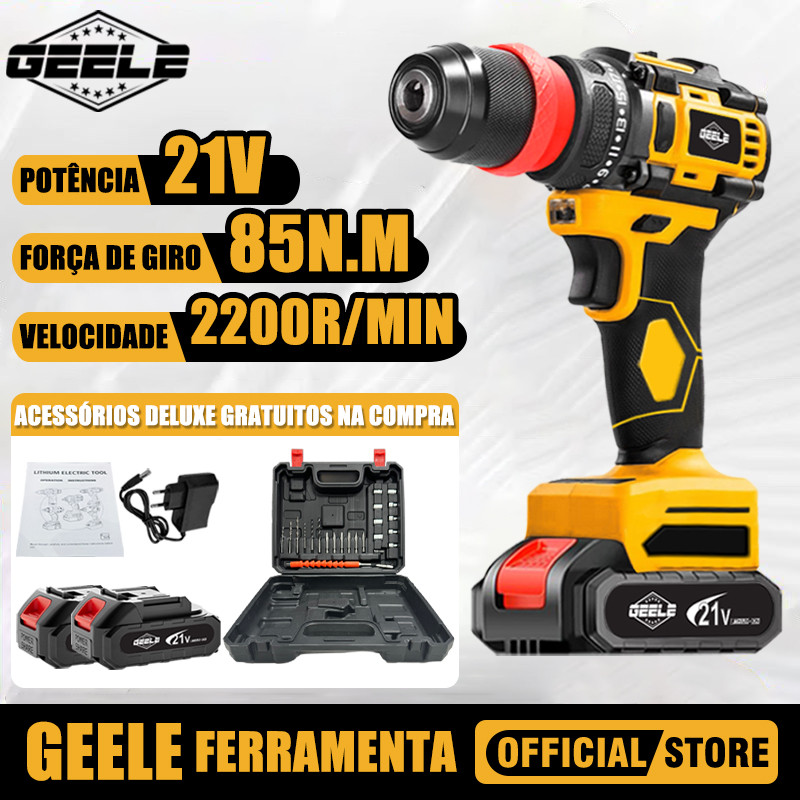 Parafusadeira Furadeira 3/8" 21V 2 Baterias Com Maleta e Acessórios Completo