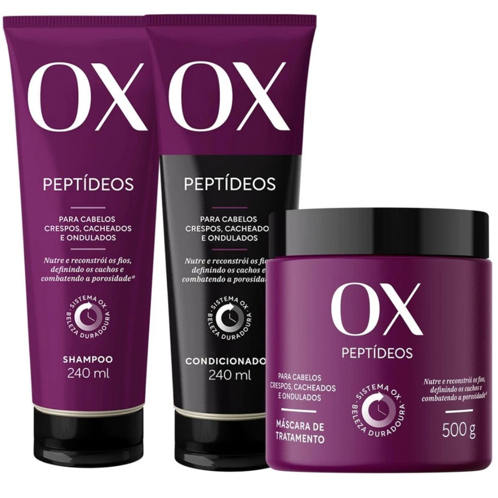 Kit OX Peptídeos : Shampoo 240ml, Condicionador 240ml e Máscara de ...