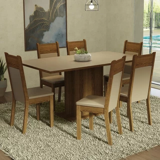 Conjunto Sala de Jantar Mesa Tampo de Madeira 6 Cadeiras Augusta Madesa em Oferta na Shopee