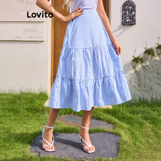 Lovito Saias Boho listradas em camadas para mulheres LBL15337