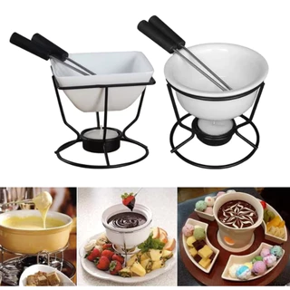Diy conjunto de fondue de chocolate cerâmica manteiga aquecedores com prateleira