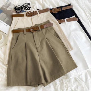 Lovito Short casual plissado liso para mulheres LNL72009