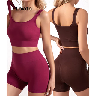 Lovito Conjunto esportivo esportivo liso de cor sólida para mulheres LNL77172
