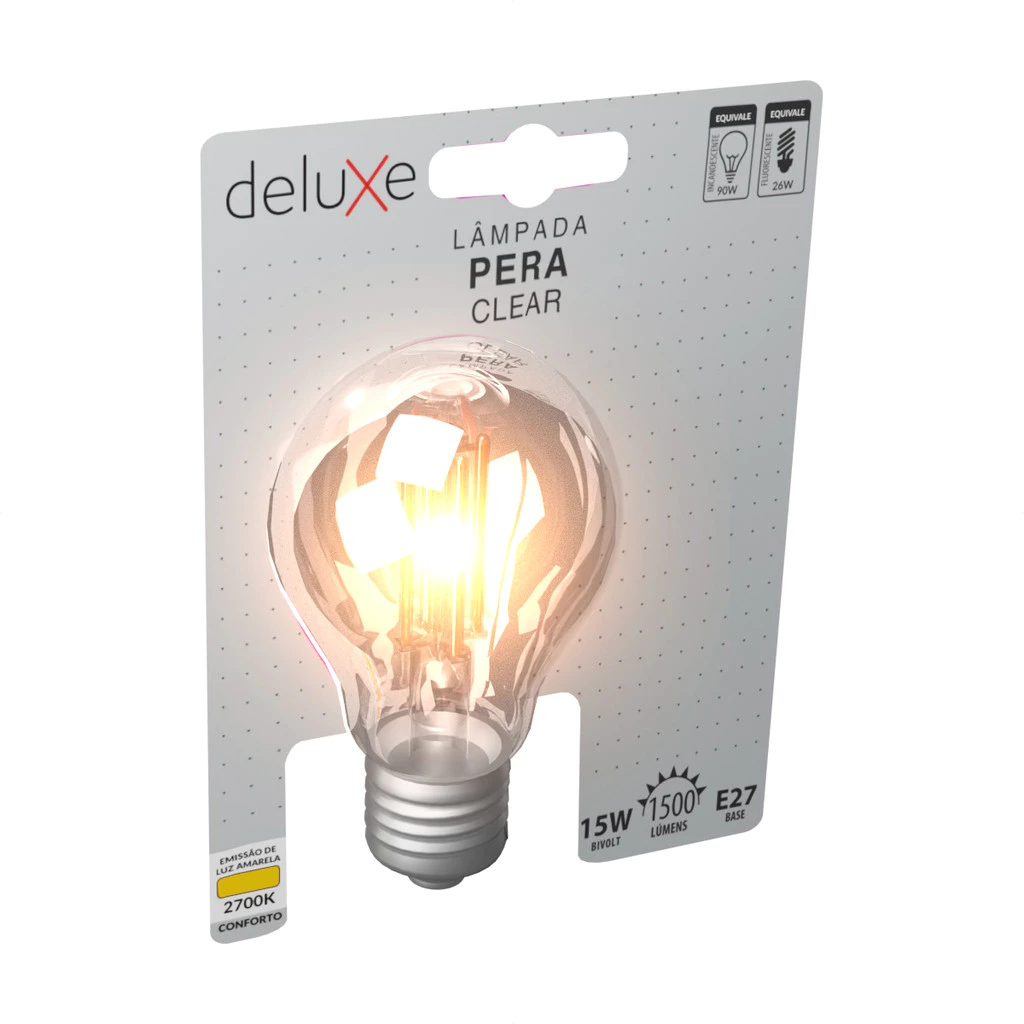 Lampada Led Pera Filamento Clear 15w 2700k Branco Quente E27 110v/220v Cod: 352040376 Deluxe By Avant