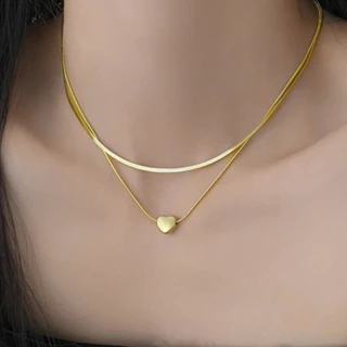 KIT 2 Choker Colar Laminado + Colar Com coração Ponto banhado a ouro 18K a prata 925