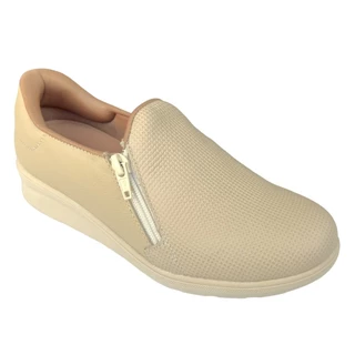 Tênis Fem Usaflex Slip On Zíper Couro Bege Vanilla MM1801004 em Oferta na Shopee