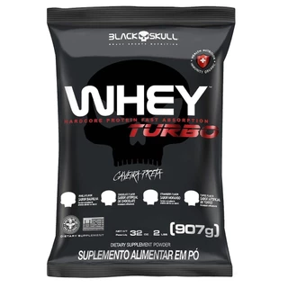 kit c/ 02 Whey Concentrado TURBO p/ Ganho de Massa Muscular - Black Skull 907G - Refil