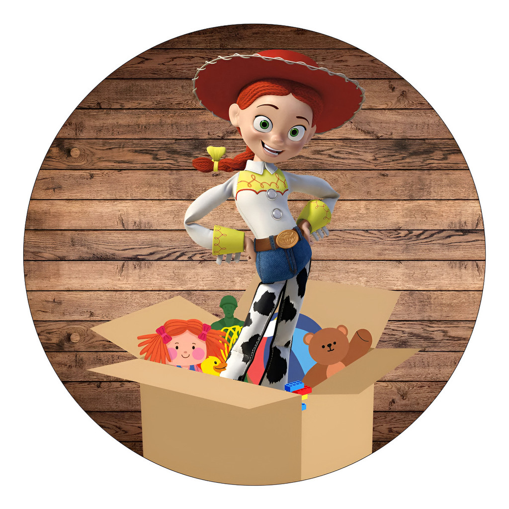 Painel Toy Story Redondo 50x50 Woody Jessie Buzz C/ Elástico