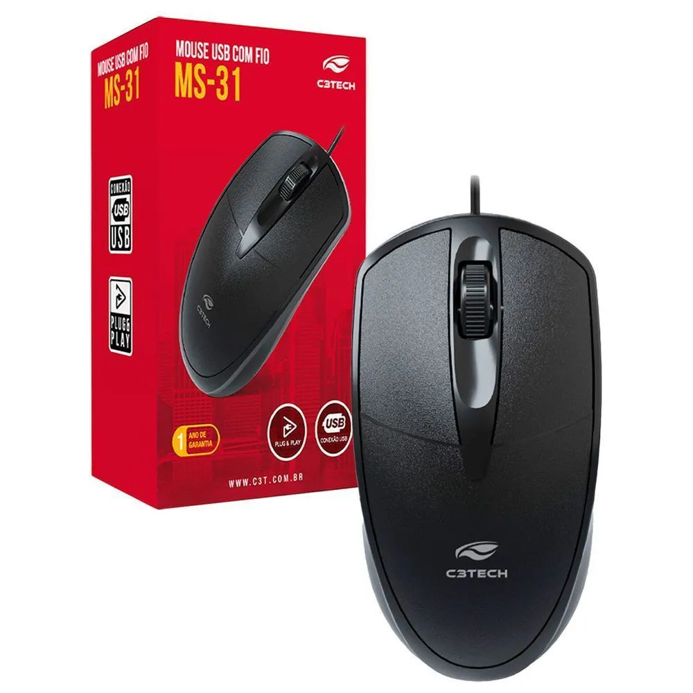 MOUSE USB MS31BK PRETO C3TECH | Shopee Brasil