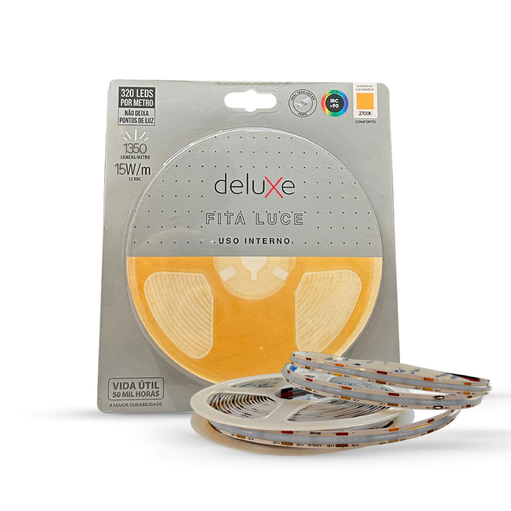 Fita Led Luce Branco Quente 2700K 5m 12V 15w IP20 Deluxe