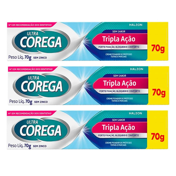 Kit c/3 Corega Ultra Creme Tripla Ação Sem Sabor 70g | Shopee Brasil