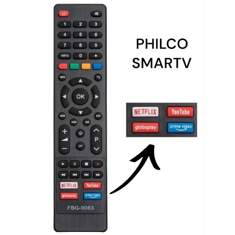 Controle Tv Philco Smart LED PTV40G60SNBL PTV32E20AGBL LE-7250 FBG-9063 ...