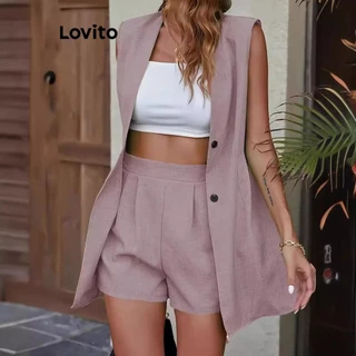 Lovito Conjuntos de calças esportivas com bolso liso para mulheres LNL71436