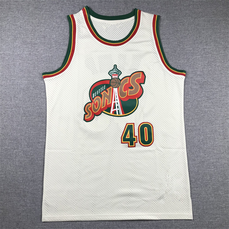 Camisa bordada Cream White Supersonic No. Camisa de basquete nba 40 Rainman KEMP KEMP