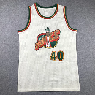 Camisa bordada Cream White Supersonic No. Camisa de basquete nba 40 Rainman KEMP KEMP