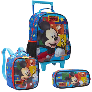 Kit Mochila De Rodinhas Lancheira Estojo Mickey Mouse Disney em Oferta na Shopee