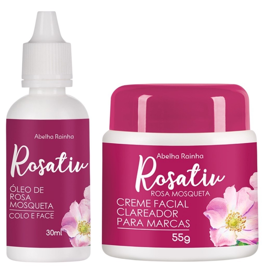 Kit Rosativ Rosa Mosqueta: Creme Clareador + Óleo Facial Abelha Rainha ...