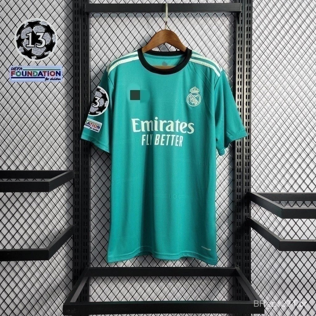 Blusa de camisa de suor | Retro 2021-22 Temporada Real Madrid Terceira Polera Azul Fora XJM2