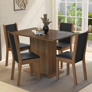 Conjunto Sala de Jantar Mesa Tampo de Vidro 4 Cadeiras Rustic/Preto Martina Madesa em Oferta na Shopee