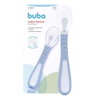 Colher Infantil Flexível Azul Em Silicone Com Ventosa 18079 - Buba