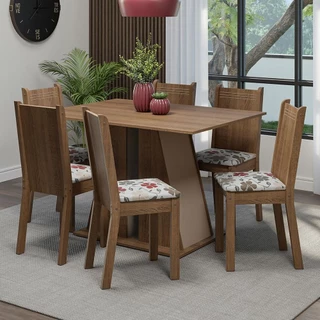 Conjunto Sala de Jantar Mesa Tampo de Madeira 6 Cadeiras Sharon Madesa em Oferta na Shopee