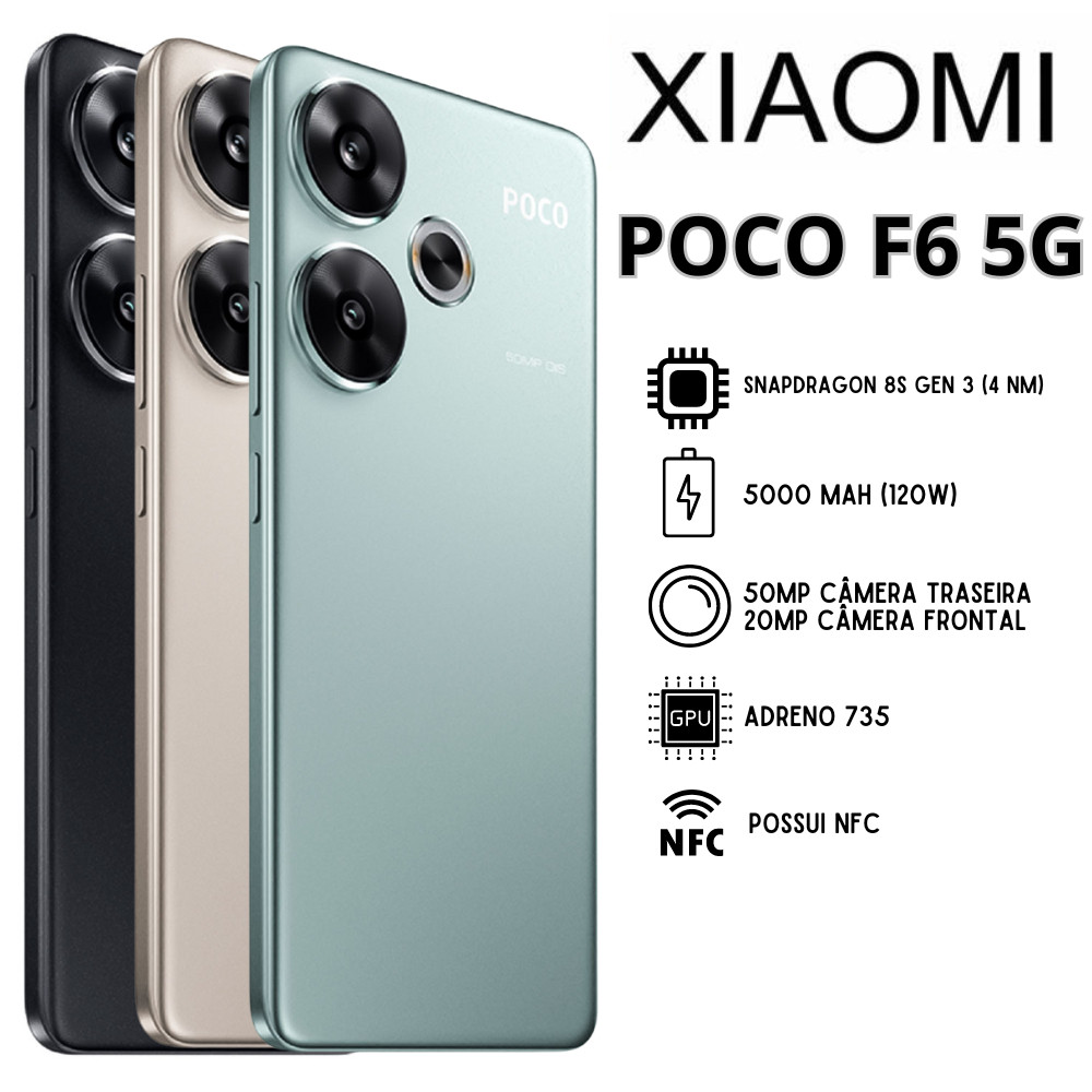 Celular Xiaomi POCO F6 5G 512GB / 256GB Dual Sim 12GB / 8GB Ram Versão Global NFC e NF Original