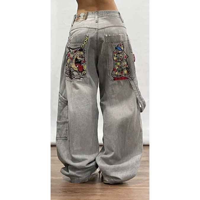 Jeans de bolso grande com estampa de hip-hop da marca europeia e