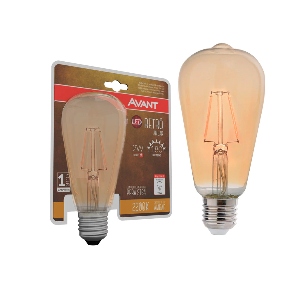 Lâmpada de Led Retro Pera ST64 E27 Âmbar 2200K 2w Bivolt