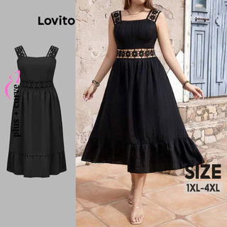 Lovito Vestido Plus Size Curvo Elegante Trançado Simples Recortado para Mulheres LBL18323