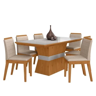 Conjunto Mesa De Jantar 6 Cadeiras Nairóbi Cinam/off Whi/bege - Móveis Arapongas