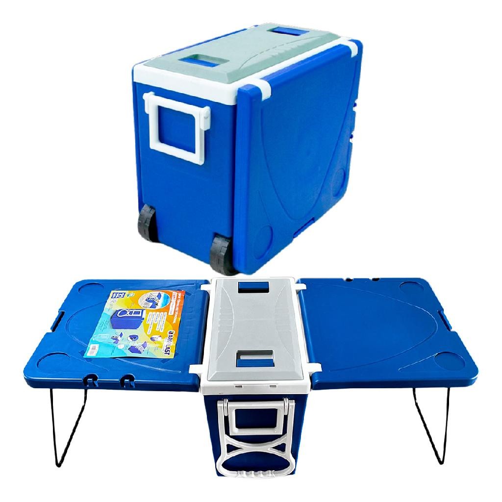 Caixa Térmica Cooler 32 Litros Multifuncional 3 Em 1 Com Mesa Rodinhas ...