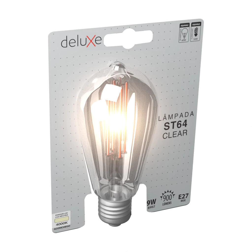 Lâmpada de Led ST64 Filamento Retro Vintage Clear 9w 900lm E27 4000k Bivolt Luz Branco Neutro