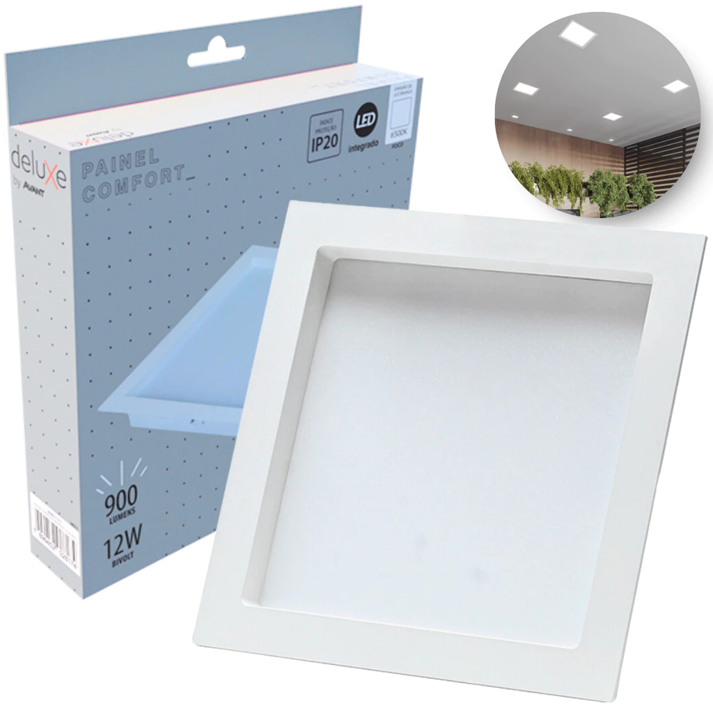 Painel Led Recuado 12w Quadrado 6500k Comfort Branco Frio 17cm 110V/220V Bivolt Branco Fosco Cód: 908031377 - Deluxe