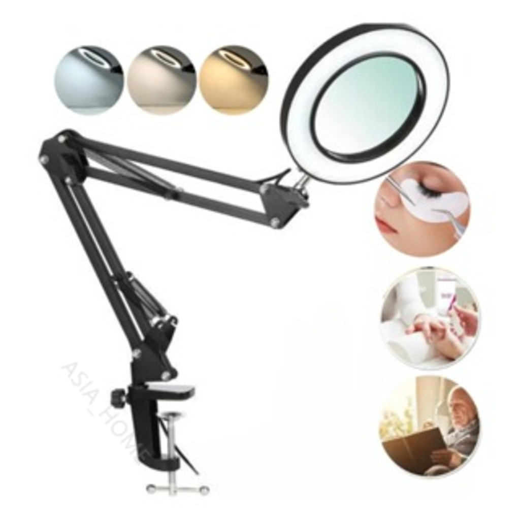 Lupa Luminária 5X Articulável Led Ring Light 16cm Diâmetro Garra Base