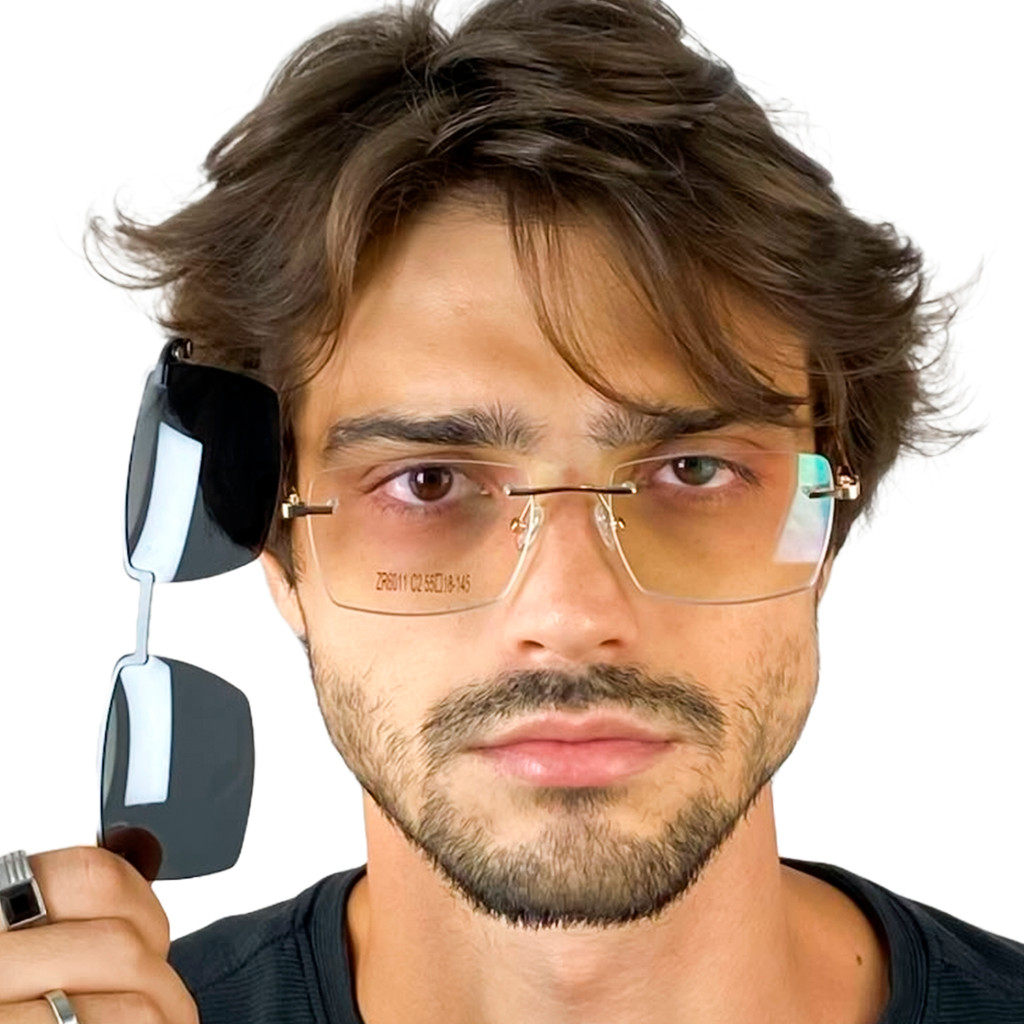 Armação De Óculos Masculino Com Clipon 2 Em 1 Sem aro Balgriff Cm275